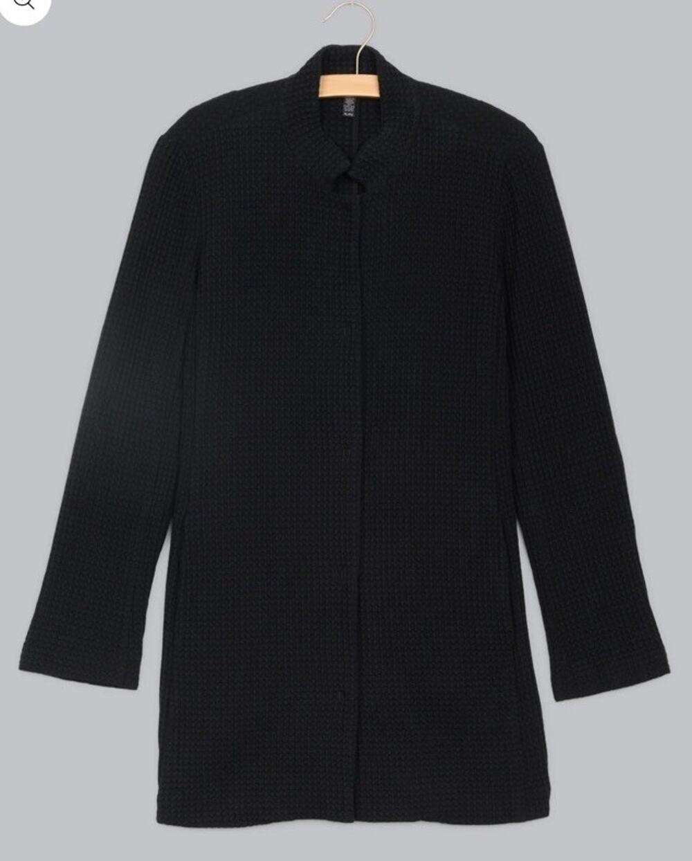 Eileen Fisher Organic Cotton Blend Waffle Knit Jacket Black Petite Small PS